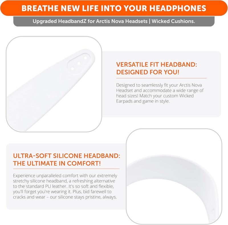 WC HeadbandZ Arctis Nova - Upgraded Silicone Headband for Arctis Nova Headsets by Wicked Cushions - Enhanced Flexibility, Comfort, and Style with Matching Earpad Designs | White - Image 4